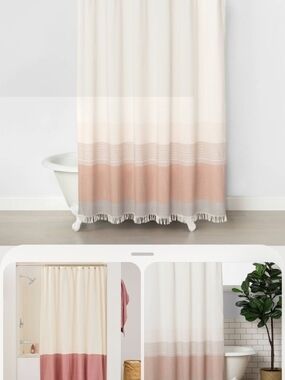 Hearth And Hand Cream and Blush Striped Cotton Shower Curtain
